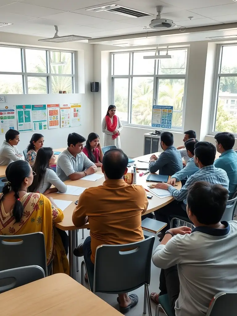 A classroom scene showing B.Ed. students actively participating in a lesson, with a focus on interactive learning and engagement.